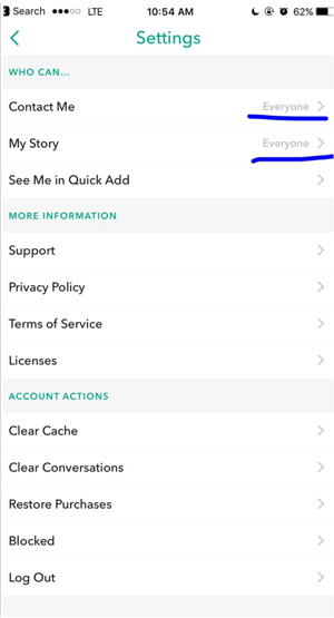Wijzig je Snapchat-instellingen zodat iedereen contact met je kan opnemen.