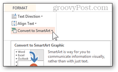 slimme kunst converteren naar smartart lijst met opsommingstekens opsommingsteken powerpoint power point converteer 2013 functie knop formaatopties