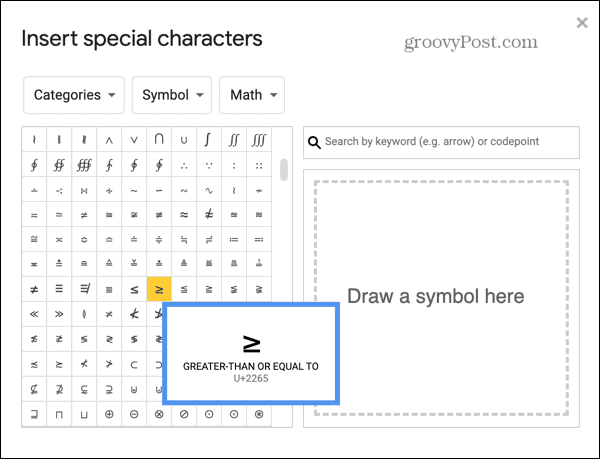 Google Presentaties selecteert een symbool