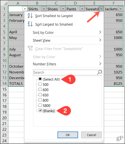Filter lege rijen in Excel