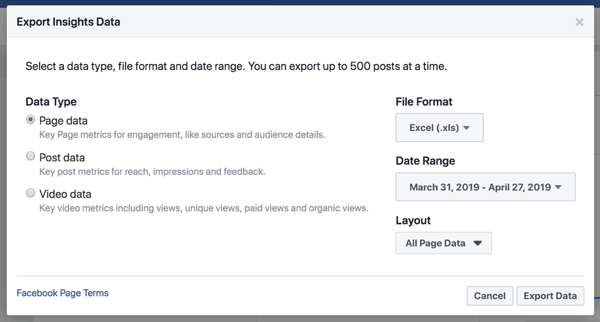 Exporteer uw Facebook Insights-gegevens om de analyse van de gegevens te vereenvoudigen.