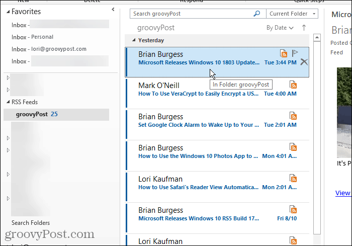 Map RSS-feeds in Outlook