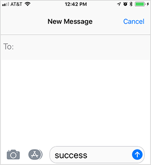 Dit is een screenshot van een volgend sms-bericht. De gebruiker heeft het trefwoord "succes" getypt om een ​​reactie uit een geautomatiseerde verkooptrechter te activeren. Oli Billson gebruikt deze tactiek in zijn telefoontrechterraamwerk.