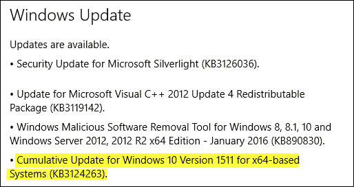 Cumulatieve update KB3124263