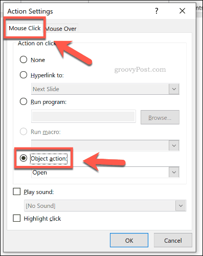 Een object instellen om te openen met een muisklik in PowerPoint