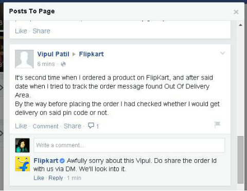 flipkart facebook reactie