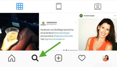 Hoe je je Instagram strategisch kunt laten groeien, stap 8, vind relevante hashtags, ga naar het tabblad Zoeken en verkennen op Instagram