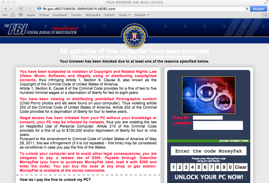 Ransomware-websites die zich voordoen als FBI-doelen Mac OS X - Hoe het te stoppen
