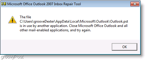 Screenshot - Outlook 2007 ScanPST Reparatie berichtenvenster
