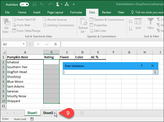 Hoe vervolgkeuzelijsten te maken met gegevensvalidatie in Microsoft Excel