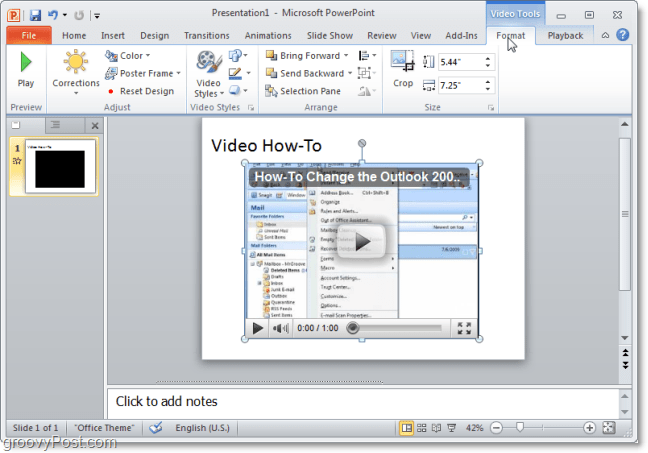 een video in PowerPoint 2010 van youtube