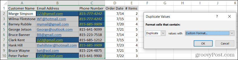Op maat gemaakte duplicaten in Excel