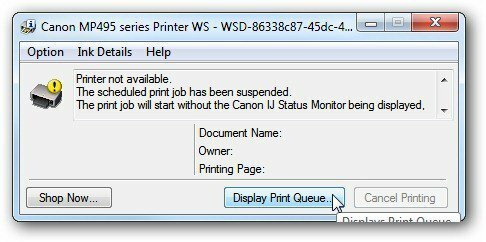 Printer niet beschikbaar bericht