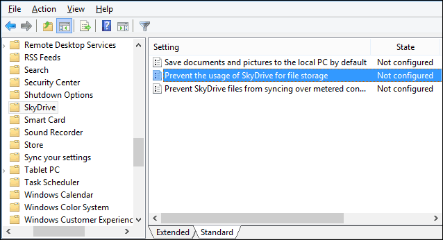 SkyDrive / OneDrive verbergen of uitschakelen in Windows 8.1