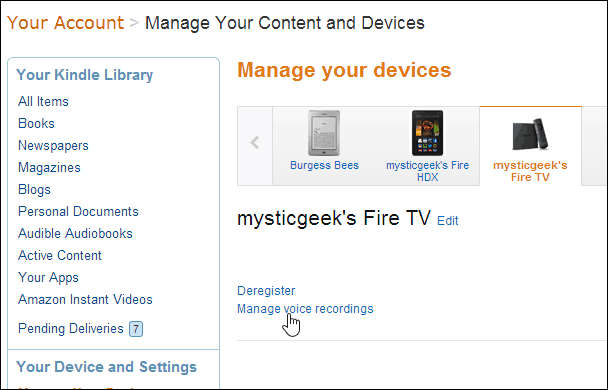 Verwijder Amazon Fire TV Remote Voice Recordings