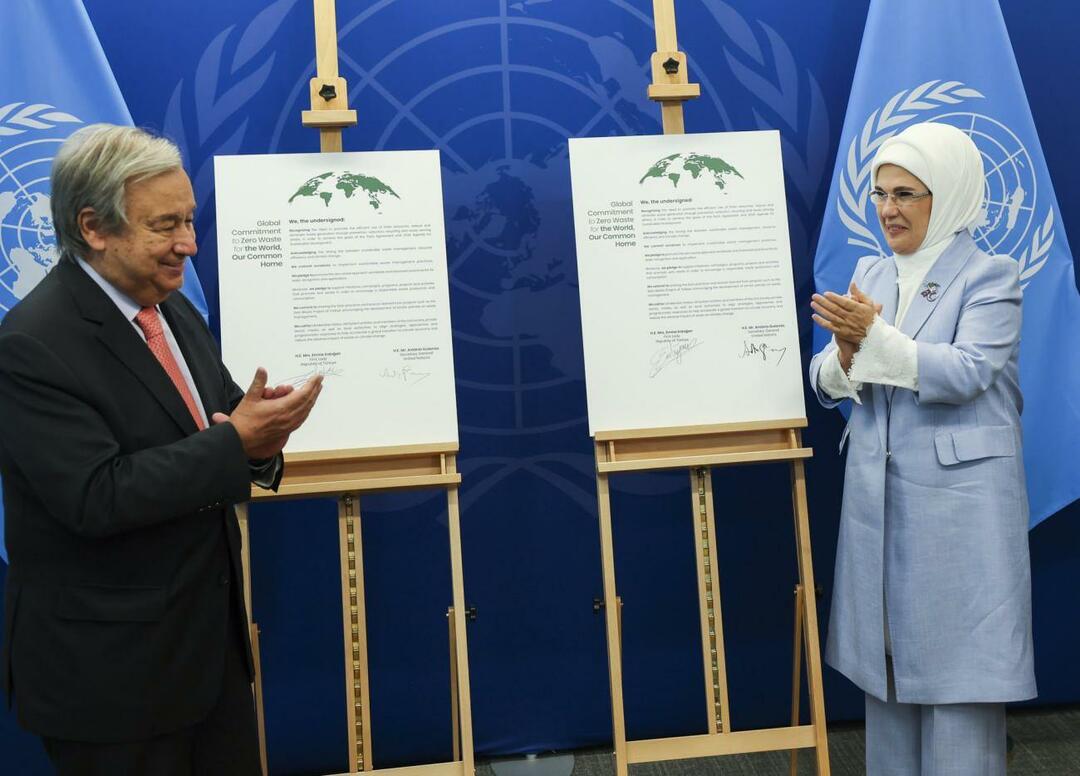 Emine Erdoğan had een ontmoeting met de secretaris-generaal van de VN als onderdeel van het zero waste-project