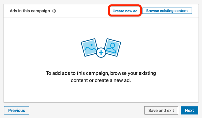 Maak een nieuwe advertentie-optie in de LinkedIn-campagne-instelling