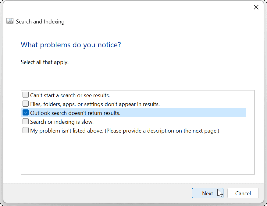 Windows 11 Outlook Zoeken werkt niet
