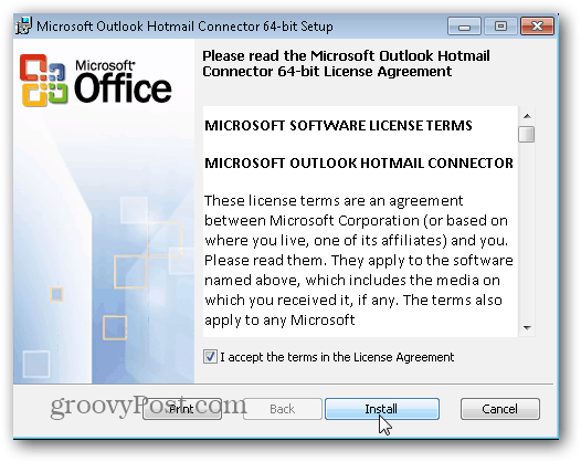 Outlook.com Outlook Hotmail Connector - Klik op Installeren