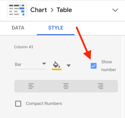 Gebruik Google Data Studio om uw Facebook-advertenties te analyseren, stap 23, optie om het nummer voor elke statistiek weer te geven