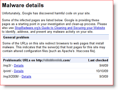 Malwaregegevens van Google Webmaster Tools