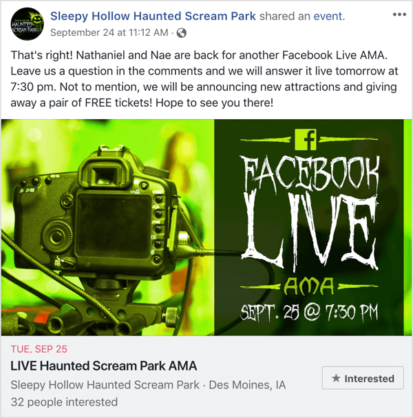 Facebook-evenementbericht waarin AMA wordt gepromoot.