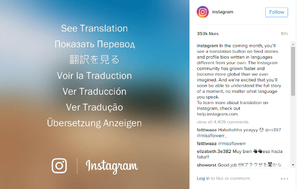 Instagram-vertaalknop
