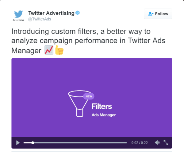 Twitter Ads Manager aangepaste filters