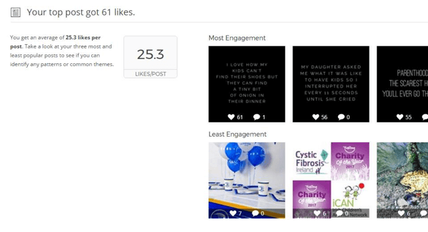 Het Union Metrics Instagram-rapport toont statistieken en afbeeldingen voor je topberichten.