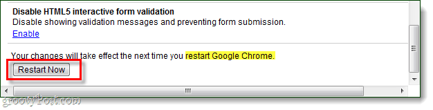 herstart Chrome om wijzigingen op te slaan