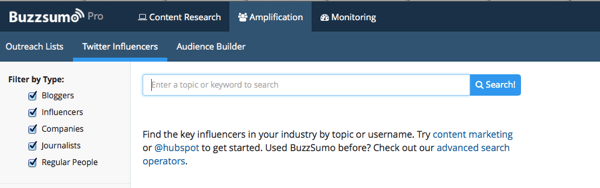 buzzsumo zoeken naar influencers