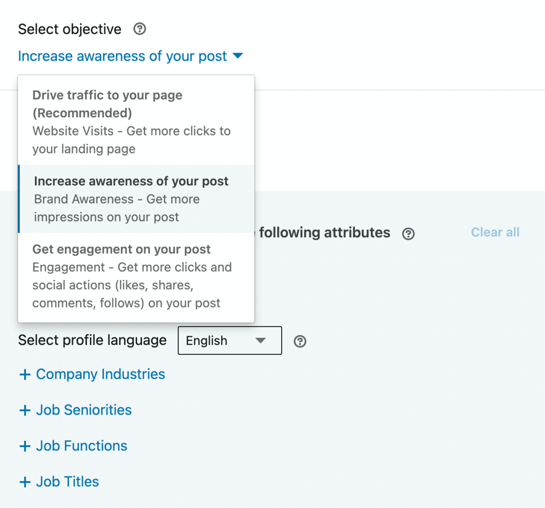 LinkedIn boost post doelstellingen