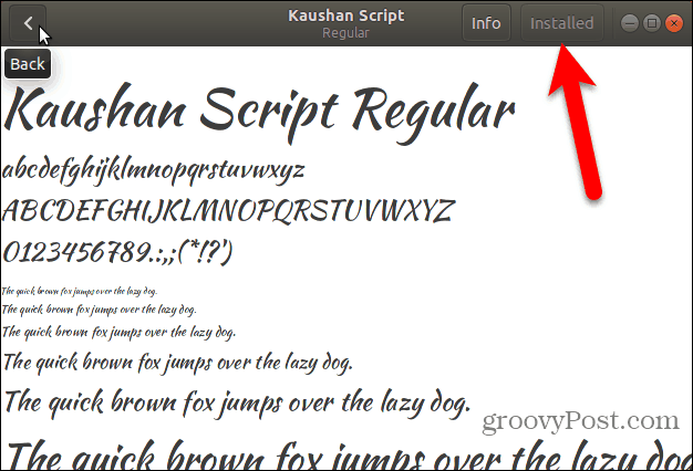 Lettertype geïnstalleerd in Fonts Viewer