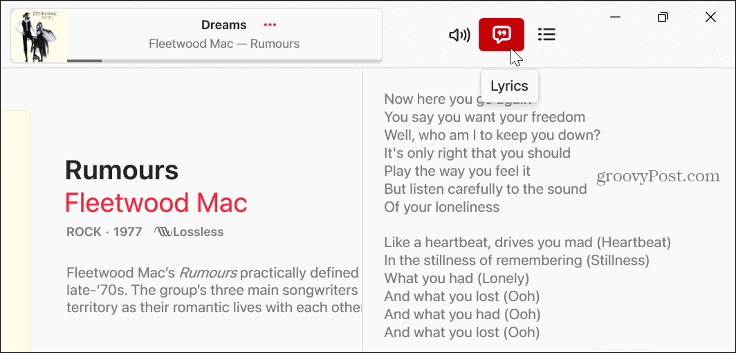 Bekijk songteksten op Apple Music