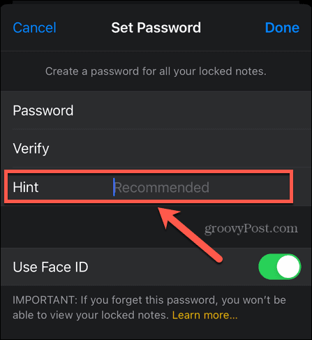 iphone voer wachtwoordhint in
