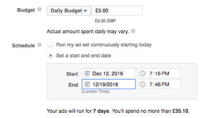 Stel een budget in voor uw Facebook-advertentie.