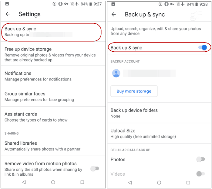 Instellingen voor Android-back-up en synchronisatie