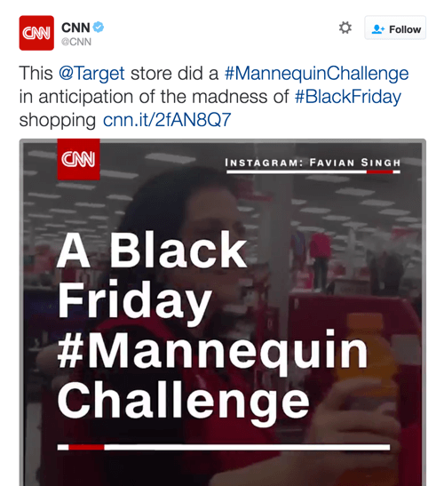 CNN deelde de video van Target, die inspeelde op twee Twitter-trends.