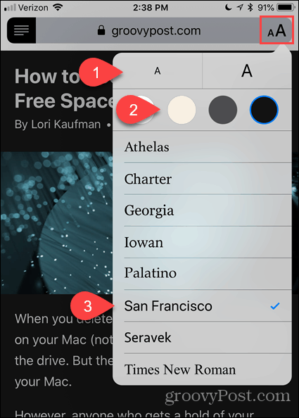 Wijzig lettertype en kleur in Reader View in Safari voor iOS