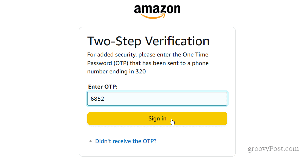 eenmalig wachtwoord OTP Amazon