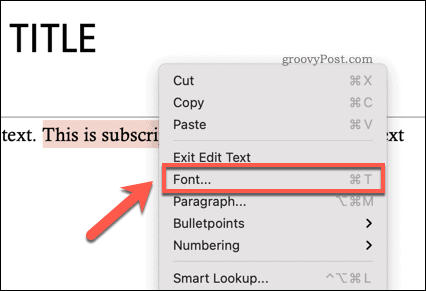 Toegang tot het menu Lettertypen-opties in Powerpoint op de Mac