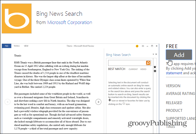Bing-app toevoegen