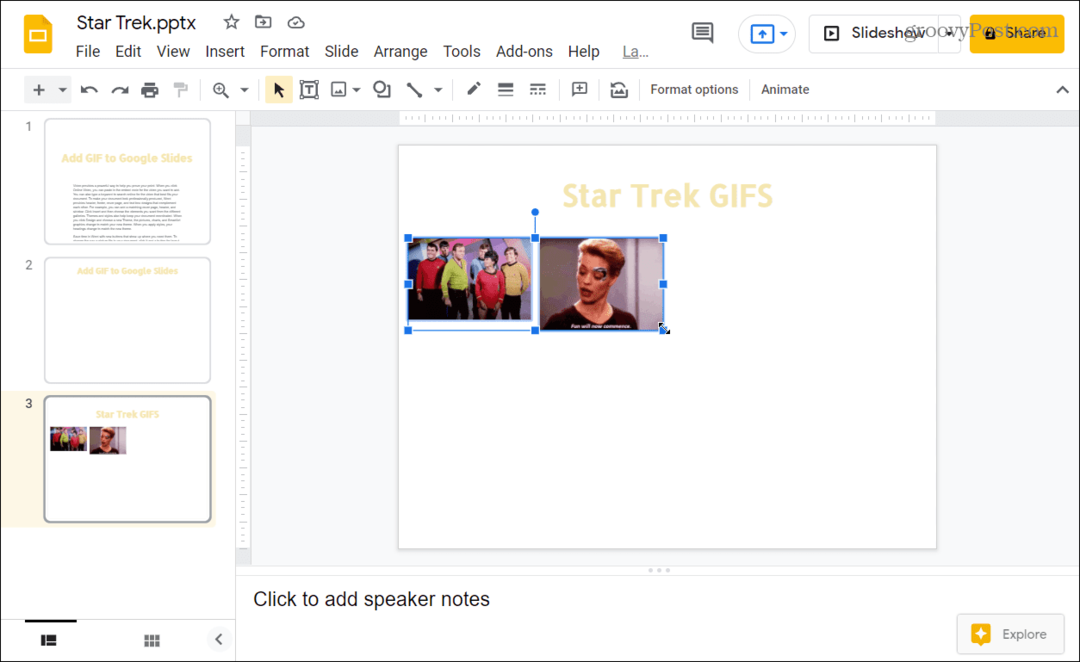 GIFS ingevoegd in Google Presentaties-presentatie