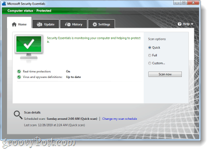 screenshot van Microsoft Security Essentials