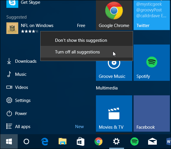 Windows 10 Startmenu Schakel voorgestelde apps uit