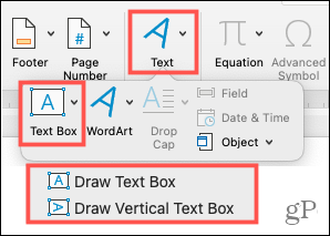 Een tekstvak invoegen in Word op Mac