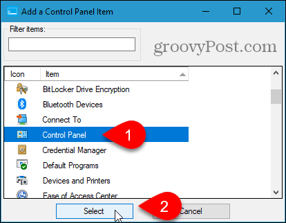 Voeg een item in het Configuratiescherm-item toe in Win + X Menu Editor