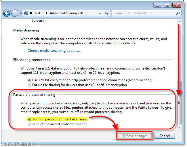 wachtwoordbeveiliging inschakelen voor lokaal gedeelde bestanden in Windows 7