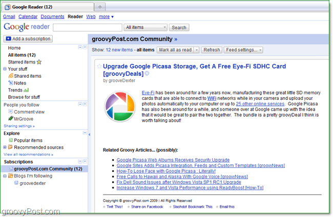 Google-feedlezer werkt geweldig bij het lezen van uw RSS-feeds