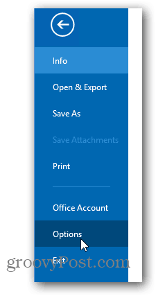 office 2013 kleurenthema wijzigen - klik op opties